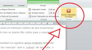 Numerando páginas no Word - Fechando a edição do cabeçalho e rodapé